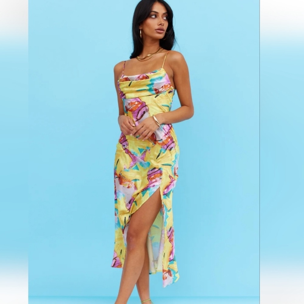 NWT Hello Molly REHEARSAL STUDIO MIDI DRESS FLORAL Yellow Medium